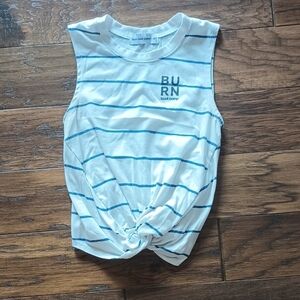 Burn Boot Camp White and Blue Striped Crop Top